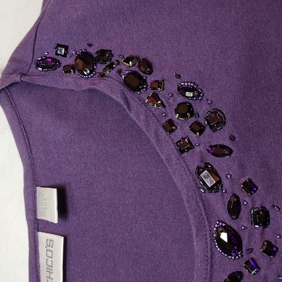 Chico's T Shirt Size 2 Purple Beaded Long Sleeve Scoop Neck Embellished Large - Picture 11 of 11